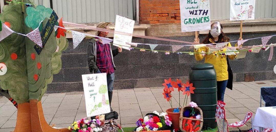 “Grassroots to New Shoots” Growers in Hull transform a local parking lot with their produce in a statement about food circulation and rewilding