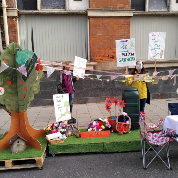 “Grassroots to New Shoots” Growers in Hull transform a local parking lot with their produce in a statement about food circulation and rewilding