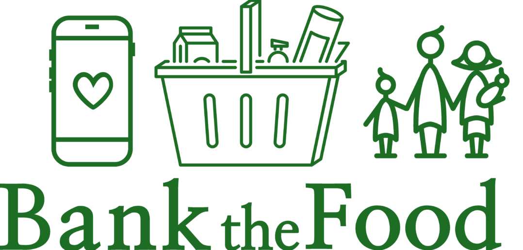 BanktheFood logo showing cartoon of phone, shopping basket and a family